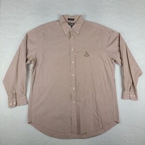 Faconnable‎ Dress Shirt Mens XL Pink Green Mini Check Button Up Embroidered Logo